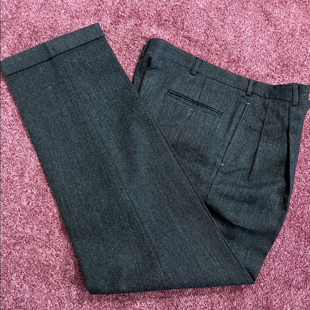 Vintage Barry Bricken  Herringbone Pattern Wool Pleated Front Pants Sz 36 x 31